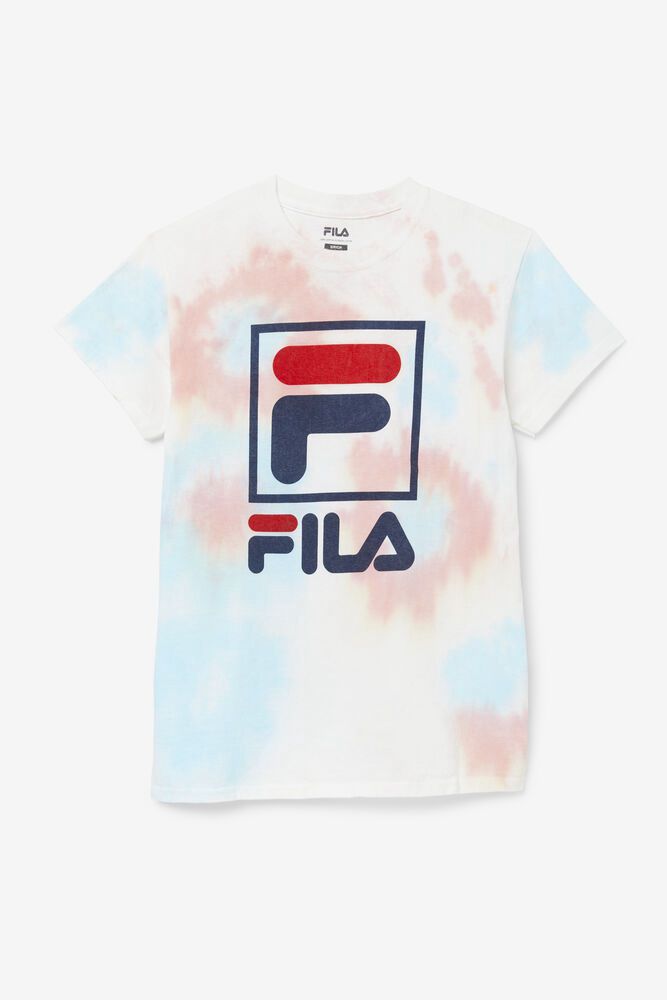 Fila T-Shirt Tie Dye Stacked Logo Mens White - India EYP-067318